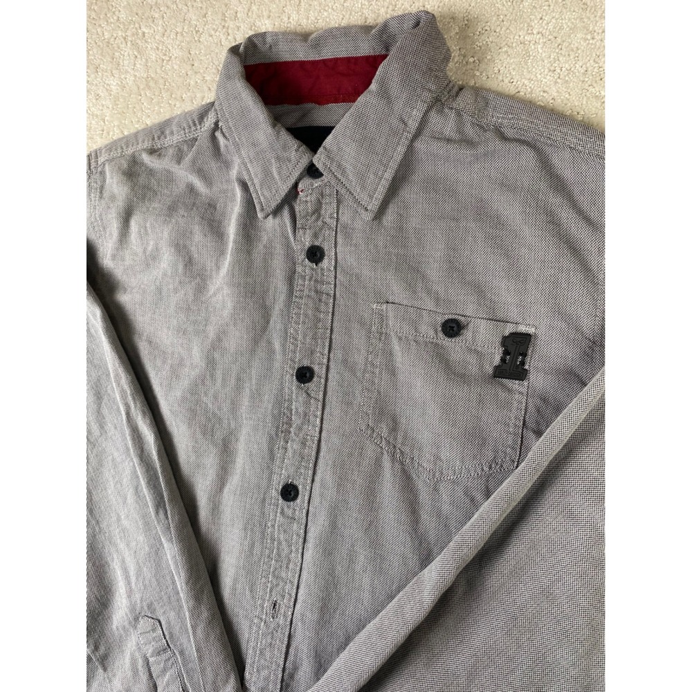 Harley-Davidson Button Down Shirt Mens L Gray Cotton Long Sleeve Pocket Logo - Picture 1 of 11